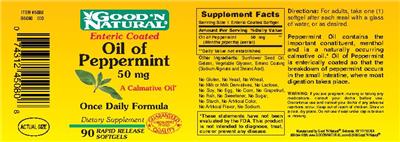 Photo of the Good 'N Natural Enteric Coated Oil Of Peppermint 50 mg label