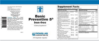 Photo of the Douglas Laboratories Basic Preventive 5 Iron-Free label