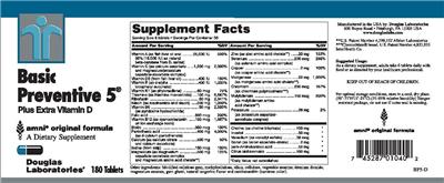 Photo of the Douglas Laboratories Basic Preventive 5 Plus Extra Vitamin D label