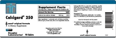 Photo of the Douglas Laboratories Calcigard 250 label