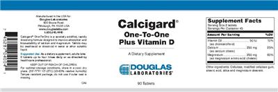 Photo of the Douglas Laboratories Calcigard One-To-One Plus Vitamin D label