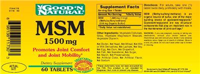 Photo of the Good 'N Natural MSM 1500 mg label