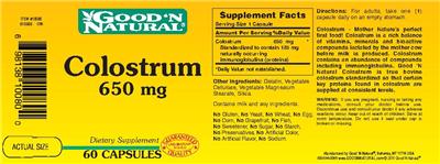 Photo of the Good 'N Natural Colostrum 650 mg label