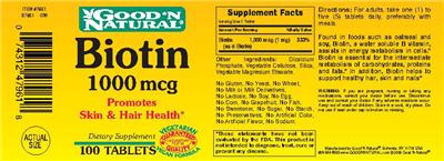 Photo of the Good 'N Natural Biotin 1000 mcg label
