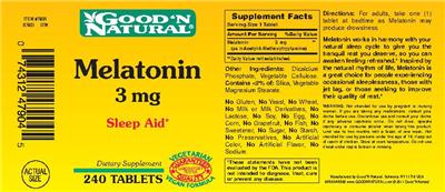 Photo of the Good 'N Natural Melatonin 3 mg label