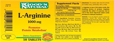 Photo of the Good 'N Natural L-Arginine 1000 mg label