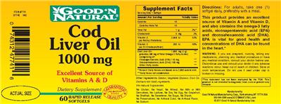 Photo of the Good 'N Natural Cod Liver Oil 1000 mg label