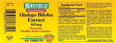 Photo of the Good 'N Natural Ginkgo Biloba Extract 60 mg label