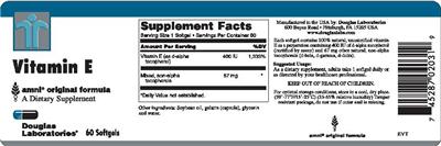 Photo of the Douglas Laboratories Vitamin E label