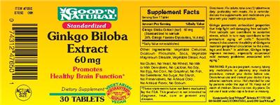 Photo of the Good 'N Natural Ginkgo Biloba Extract 60 mg label