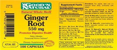 Photo of the Good 'N Natural Ginger Root 550 mg label