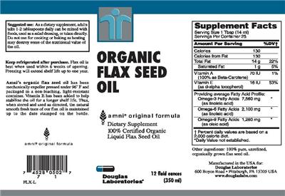 Photo of the Douglas Laboratories Organic Flax Seed Oil label