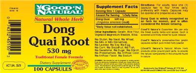 Photo of the Good 'N Natural Dong Quai Root 530 mg label