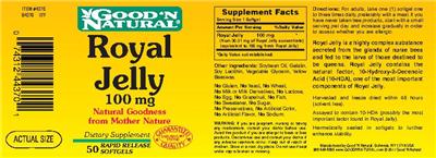 Photo of the Good 'N Natural Royal Jelly 100 mg label