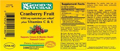 Photo of the Good 'N Natural Cranberry Fruit 4200 mg plus Vitamins C & E label
