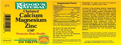 Photo of the Good 'N Natural Chelated Calcium Magnesium Zinc USP label