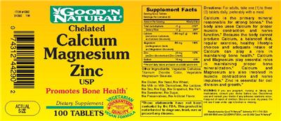 Photo of the Good 'N Natural Chelated Calcium Magnesium Zinc USP label