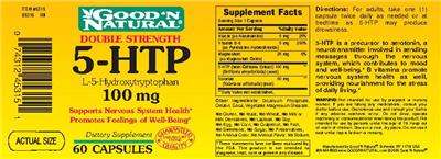 Photo of the Good 'N Natural Double Strength 5-HTP L-5-Hydroxytryptophan 100 mg label