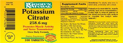 Photo of the Good 'N Natural Potassium Citrate 258.6 mg label