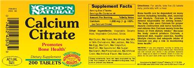 Photo of the Good 'N Natural Calcium Citrate label