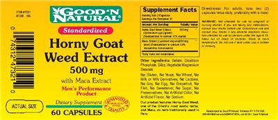 Photo of the Good 'N Natural Horny Goat Weed Extract 500 mg With Maca Extract label