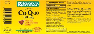 Photo of the Good 'N Natural Q-Sorb Co Q-10 30 mg label