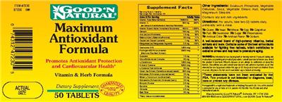 Photo of the Good 'N Natural Maximum Antioxidant Formula label