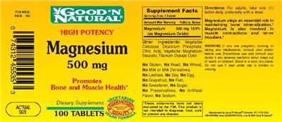 Photo of the Good 'N Natural High Potency Magnesium 500 mg label