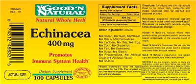 Photo of the Good 'N Natural Echinacea 400 mg label
