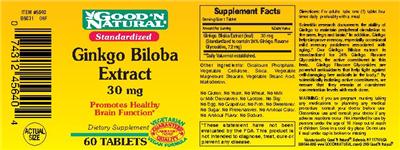 Photo of the Good 'N Natural Ginkgo Biloba Extract 30 mg label