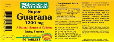 Photo of the Good 'N Natural Super Guarana 1200 mg label