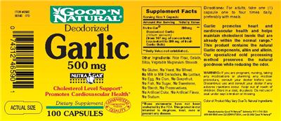 Photo of the Good 'N Natural Deodorized Garlic 500 mg label