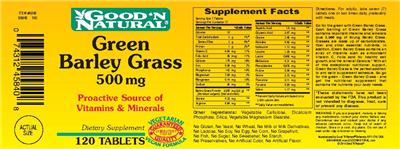 Photo of the Good 'N Natural Green Barley Grass 500 mg label