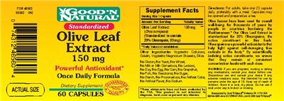 Photo of the Good 'N Natural Olive Leaf Extract 150 mg label