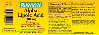 Photo of the Good 'N Natural Alpha Lipoic Acid 100 mg label