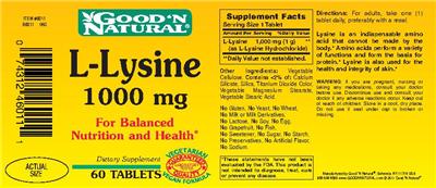 Photo of the Good 'N Natural L-Lysine 1000 mg label