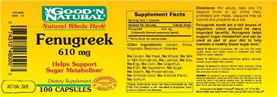 Photo of the Good 'N Natural Fenugreek 610 mg label