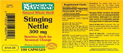 Photo of the Good 'N Natural Stinging Nettle 300 mg label