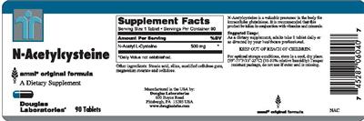 Photo of the Douglas Laboratories N-Acetylcysteine label