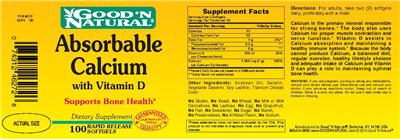 Photo of the Good 'N Natural Absorbable Calcium With Vitamin D label