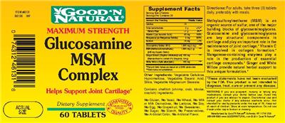 Photo of the Good 'N Natural Maximum Strength Glucosamine MSM Complex label
