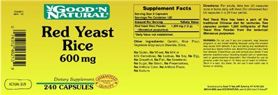 Photo of the Good 'N Natural Red Yeast Rice 600 mg label
