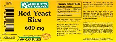 Photo of the Good 'N Natural Red Yeast Rice 600 mg label