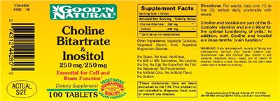 Photo of the Good 'N Natural Choline Bitartrate & Inositol 250 mg/250 mg label