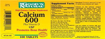 Photo of the Good 'N Natural Calcium 600 Plus Vitamin D USP label