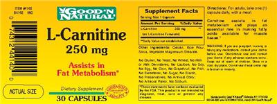 Photo of the Good 'N Natural L-Carnitine 250 mg label
