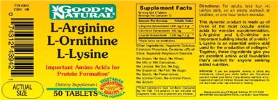 Photo of the Good 'N Natural L-Arginine L-Ornithine L-Lysine label