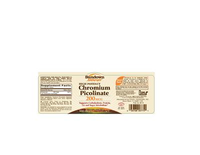 Photo of the Sundown Naturals Chromium Picolinate 200 mcg label