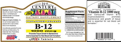 Photo of the 21st Century Prolonged Release B-12 1000 mcg label
