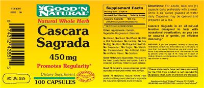 Photo of the Good 'N Natural Cascara Sagrada 450 mg label